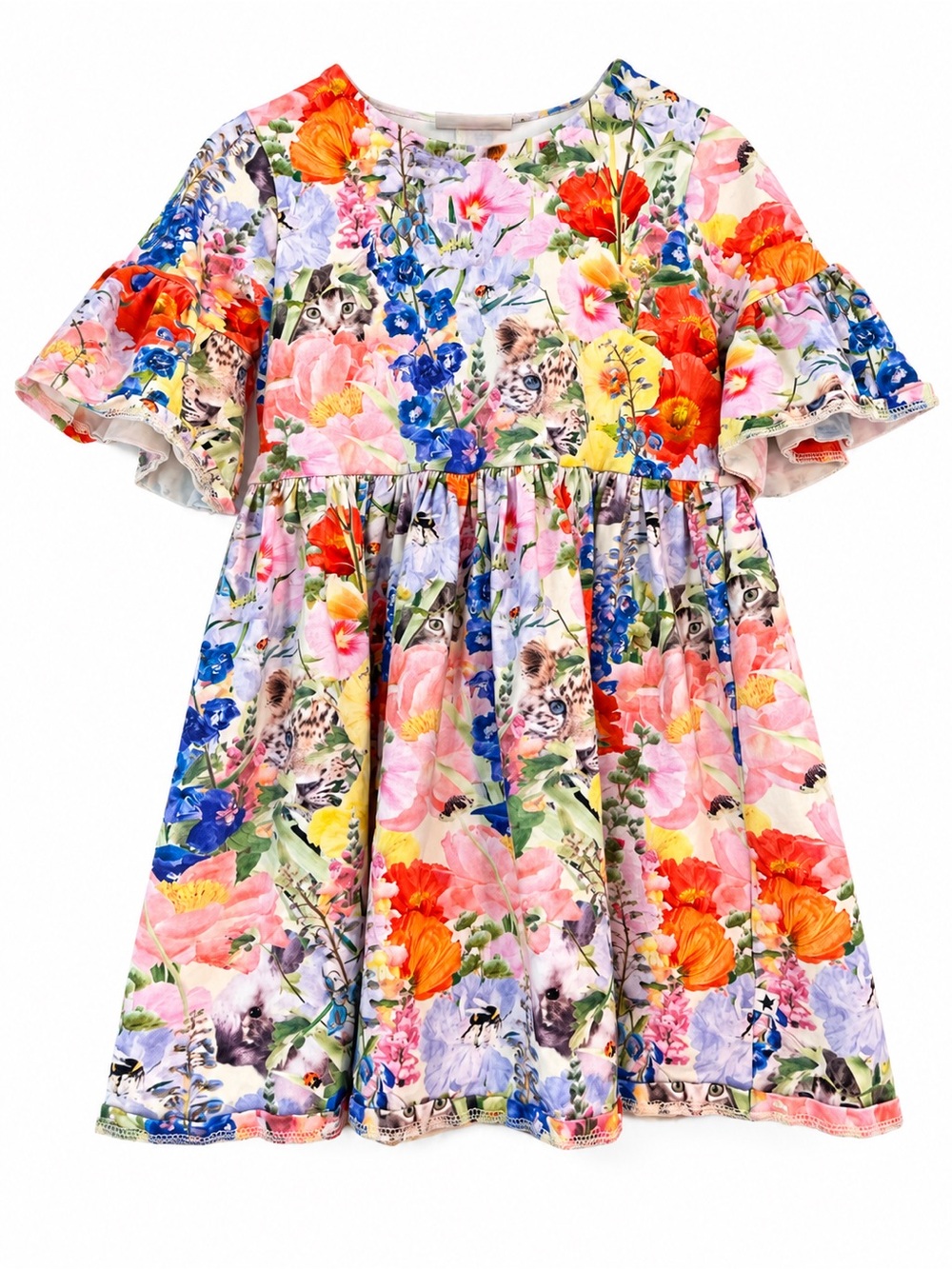 MOLO chastity hide and seek floral print dress 0048 organic 98cm 3T ruffle 3/4